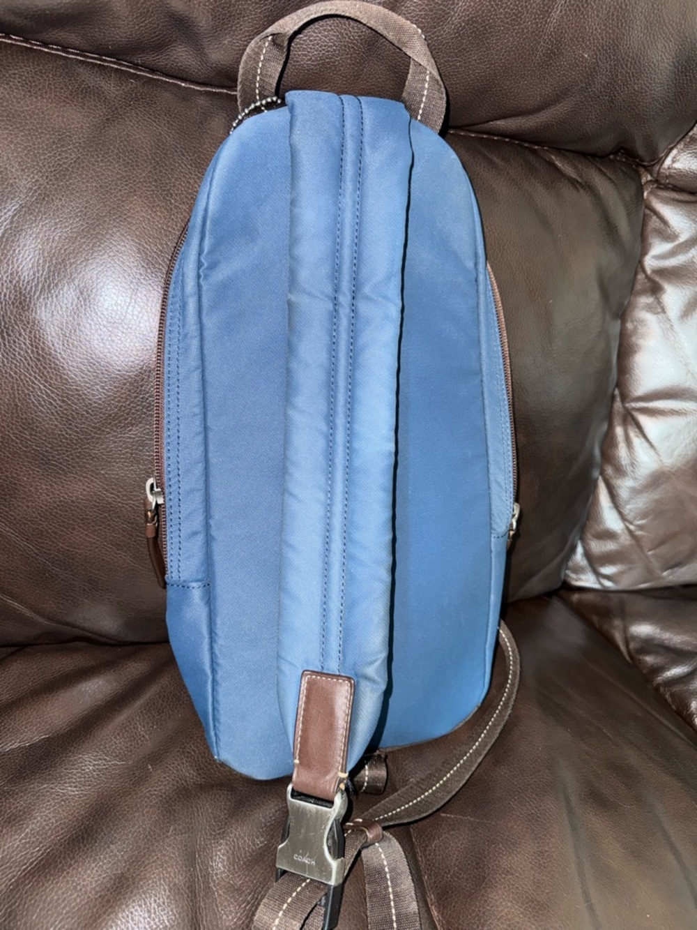 Coach Blue and Brown Nylon Sling Pack - Picture 3 of 6